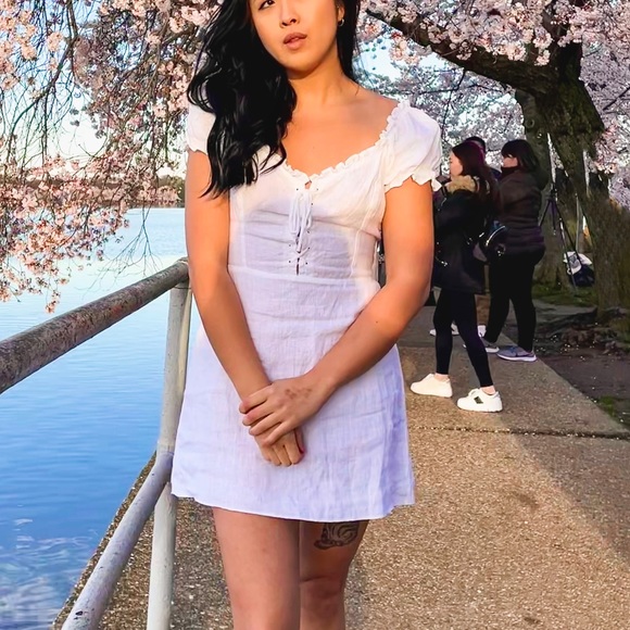 White Reformation Linen Puff Sleeve Klara Dress - Picture 3 of 3